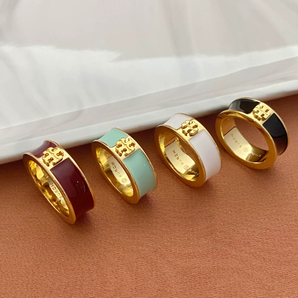 Tory Burch Enamel Inlaid Letter Shape Metal Ring